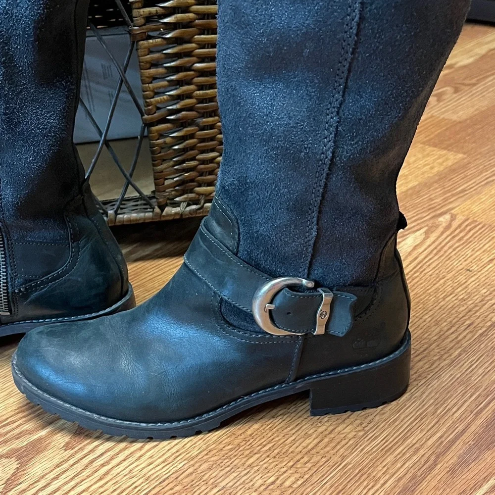 Timberland Black Leather Heeled Boots Size 8 - Picture 4 of 13